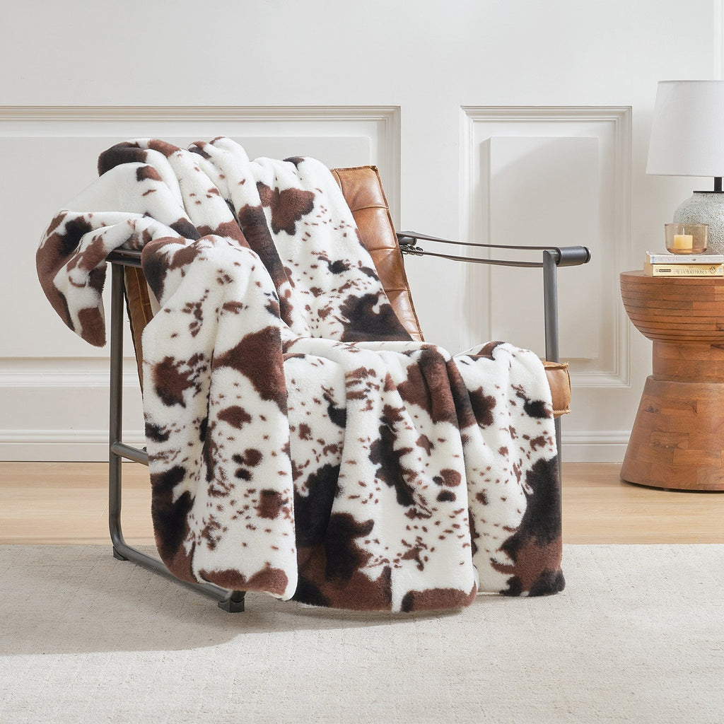 Cow Print Faux Fur Throw