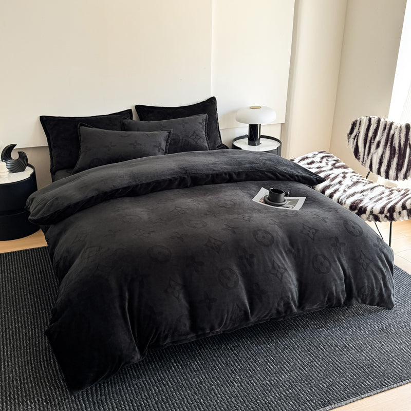 Mono Floral Milk Velvet Bedding Combination