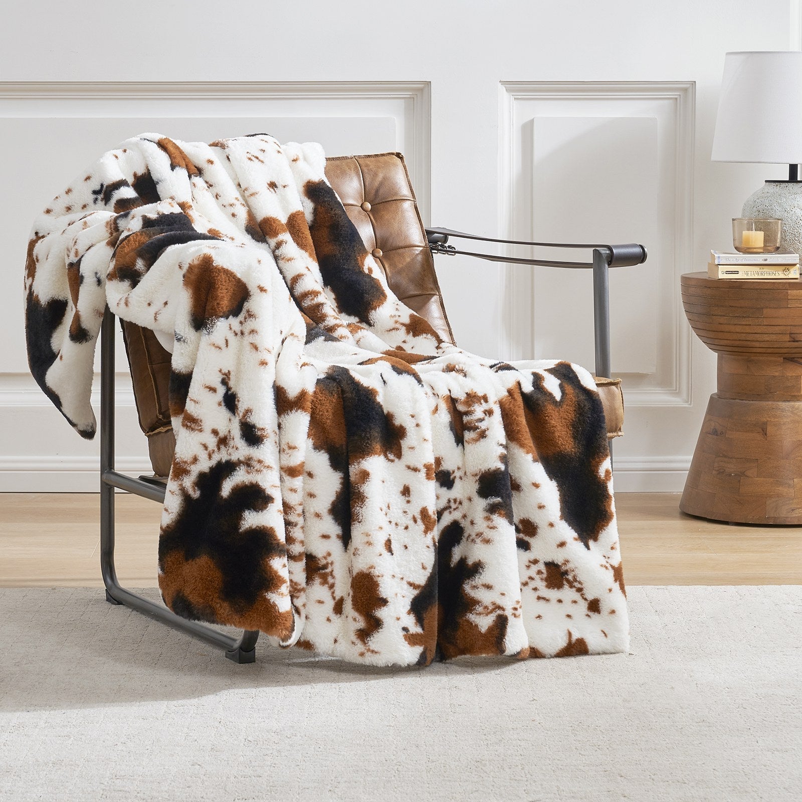 Cow Print Faux Fur Throw