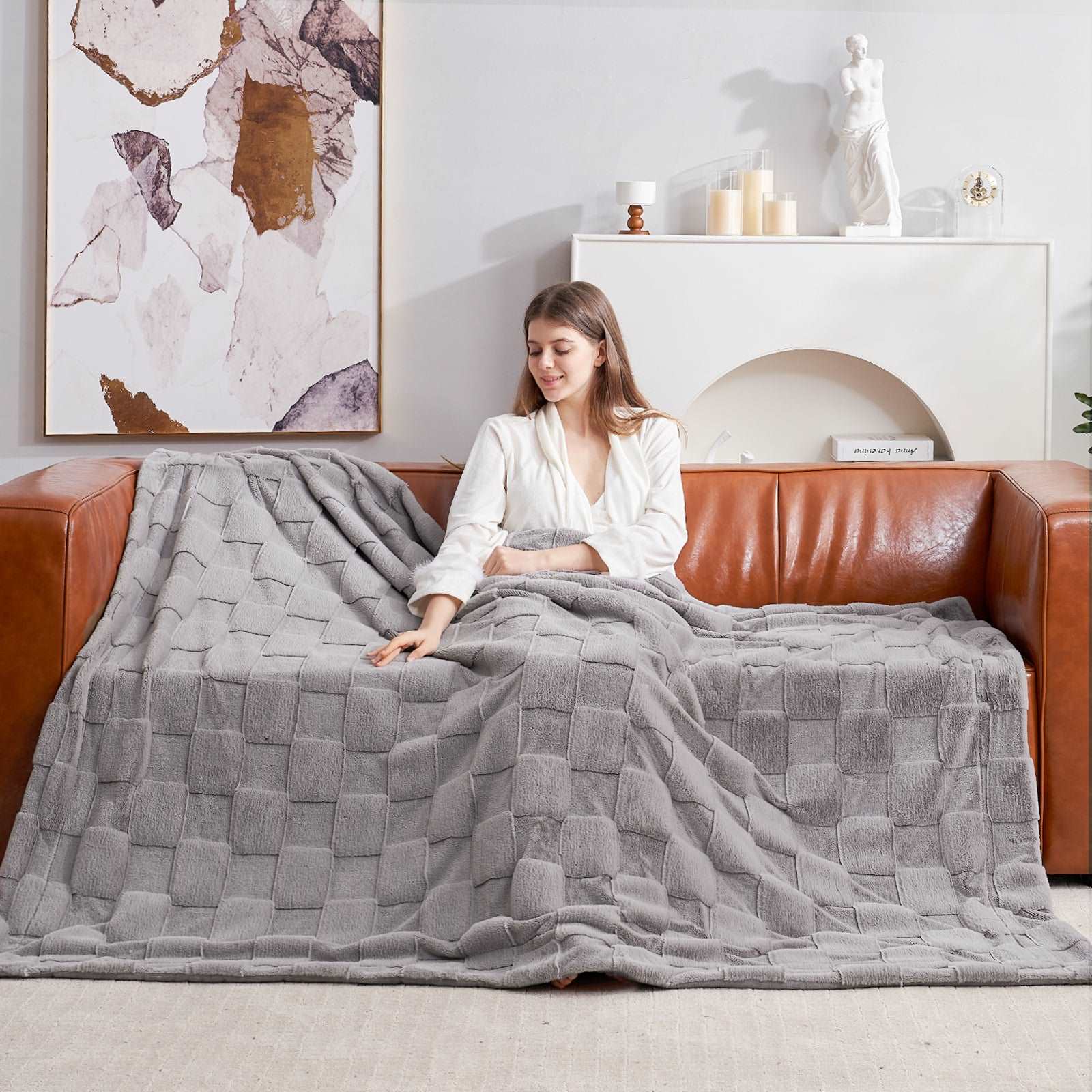 Checkerboard Faux Fur Throw