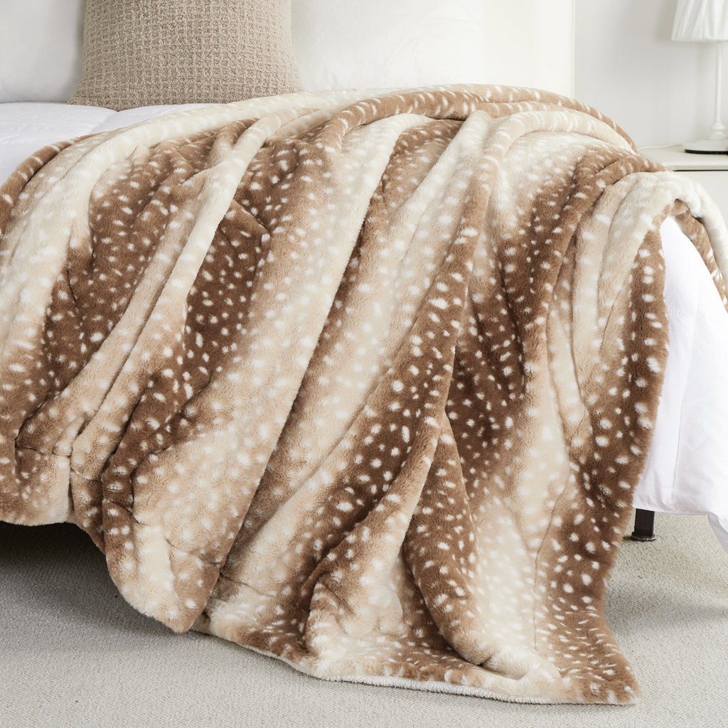 Deer Print Faux Fur Throw