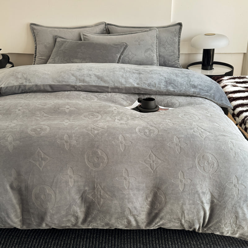 Mono Floral Milk Velvet Bedding Combination