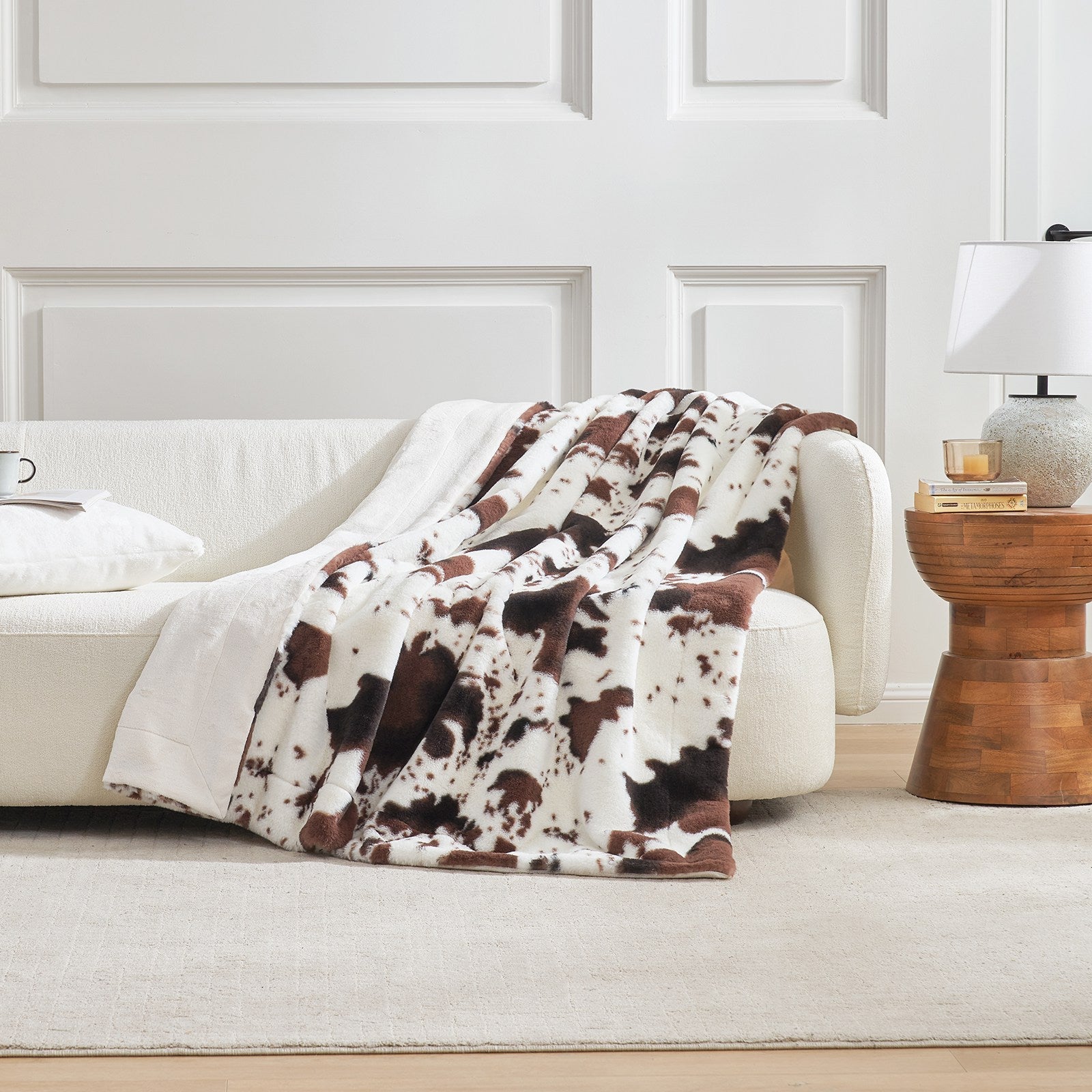 Cow Print Faux Fur Throw