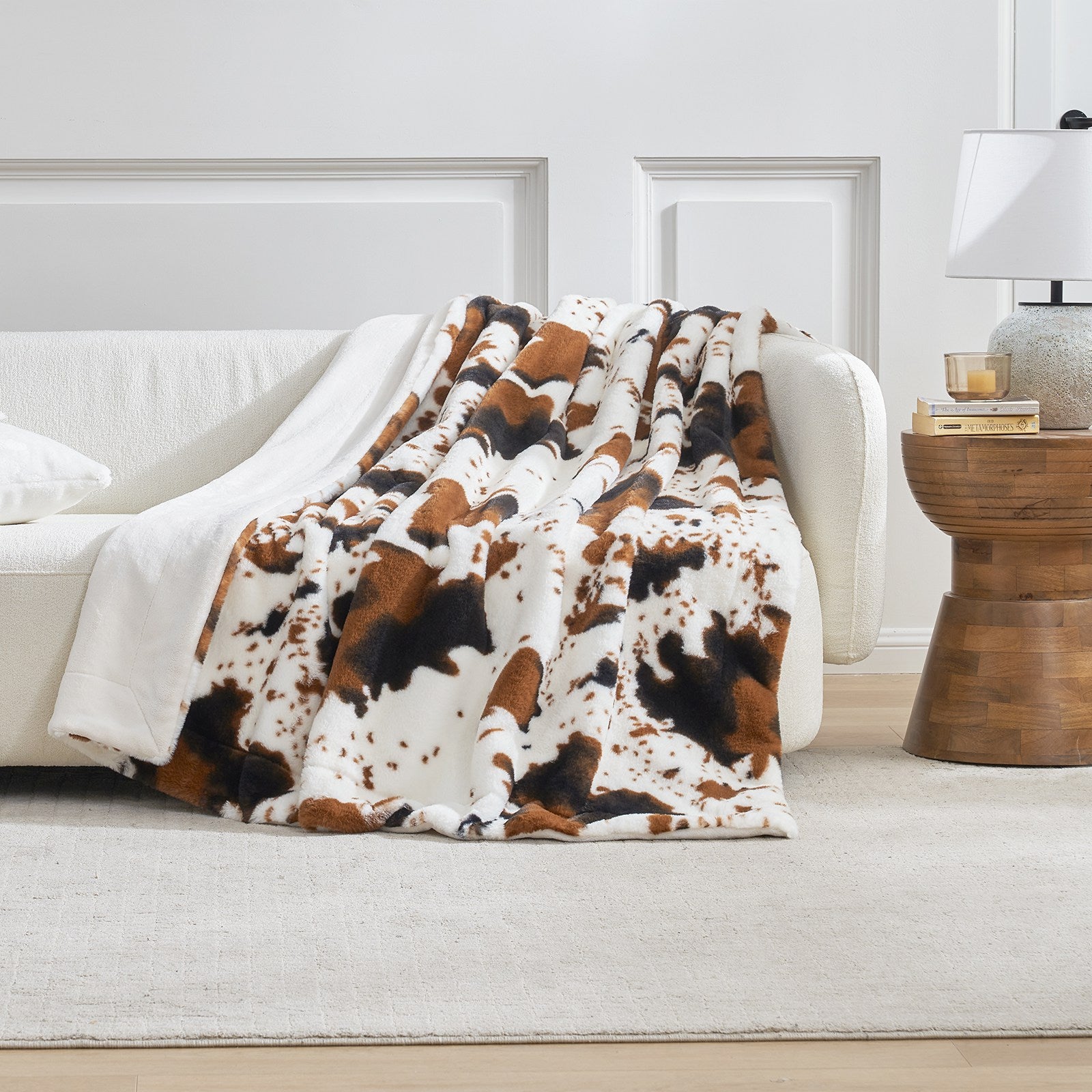 Cow Print Faux Fur Throw