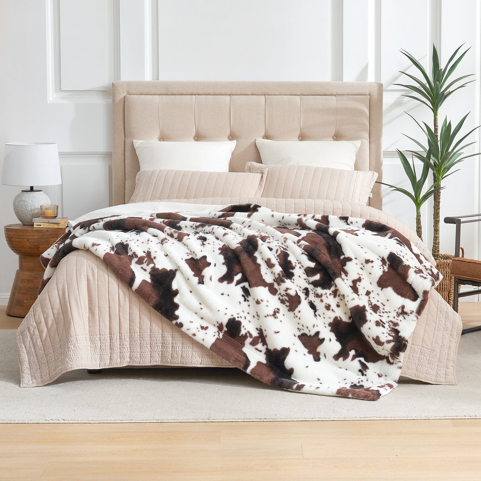 Cow Print Faux Fur Throw