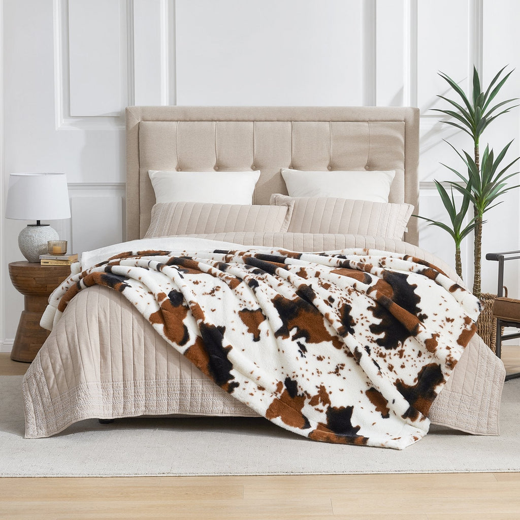 Cow Print Faux Fur Throw