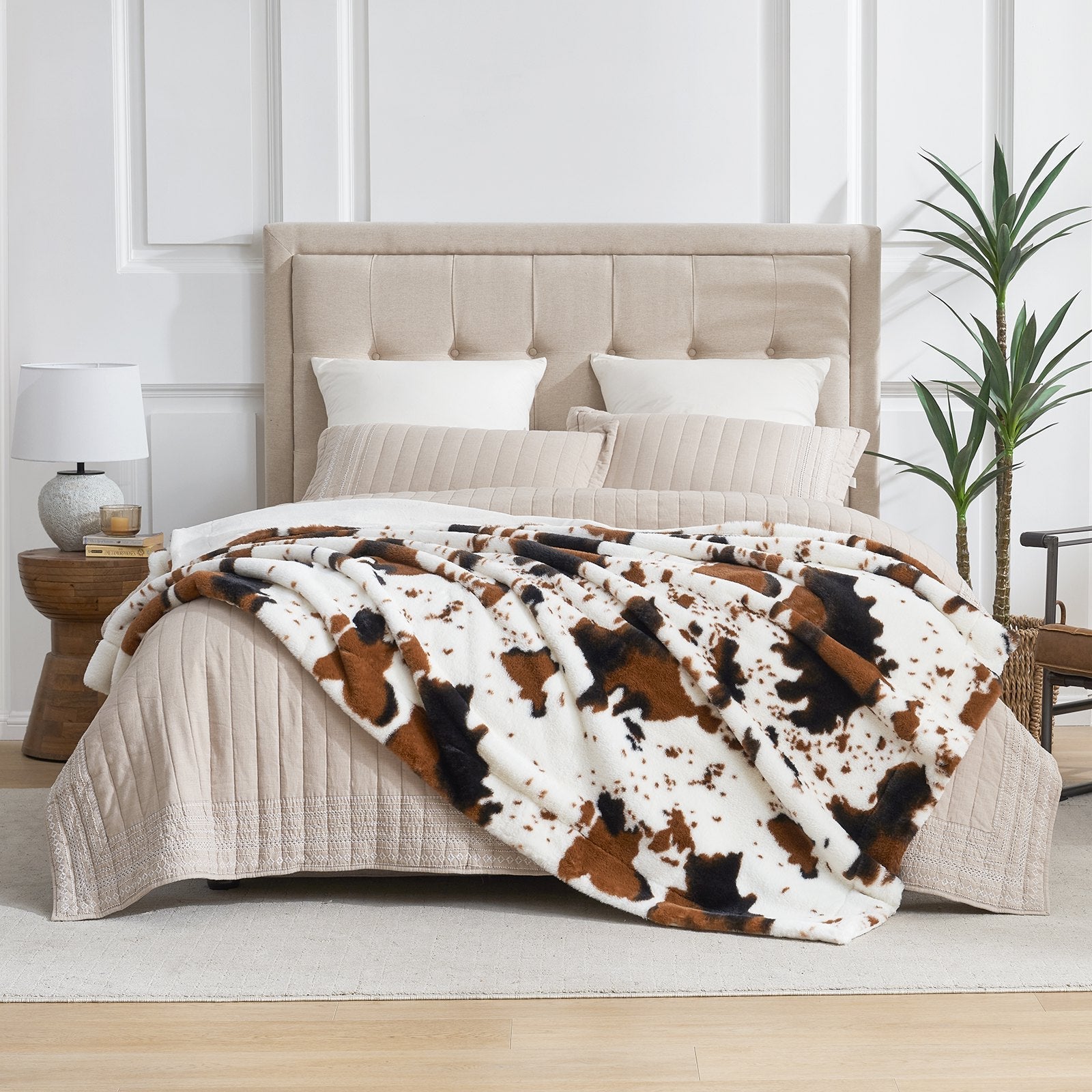 Cow Print Faux Fur Throw