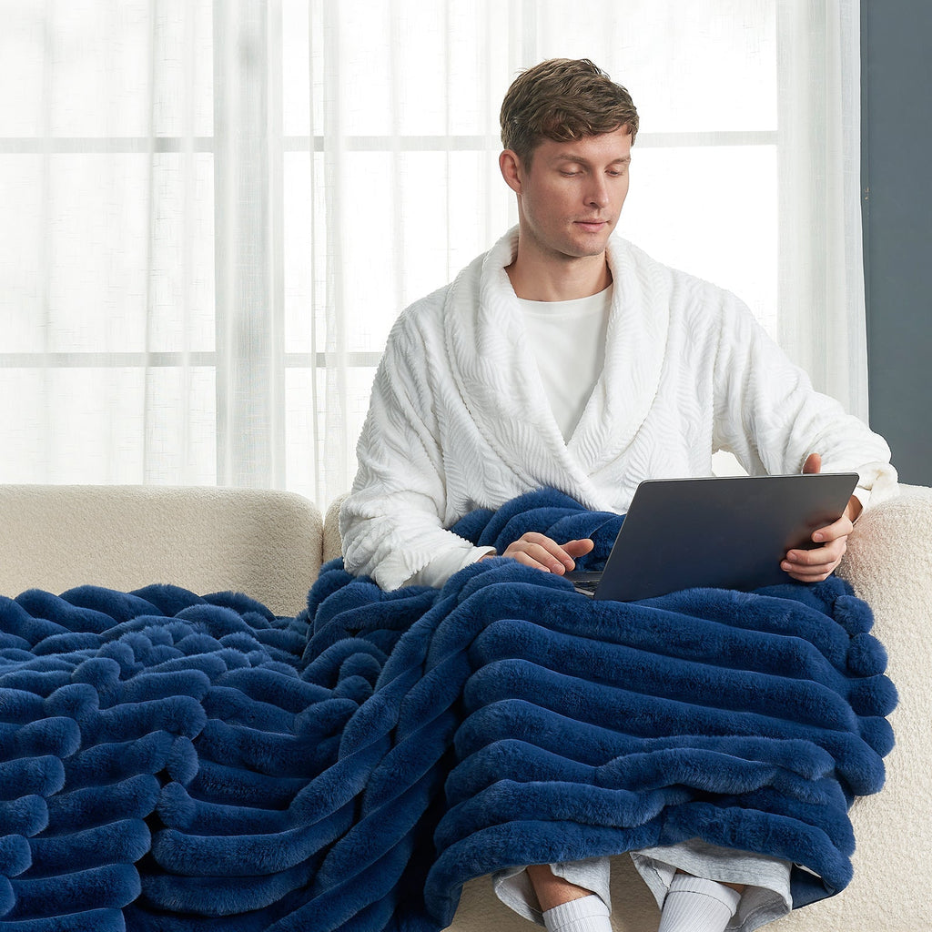 Striped Faux Fur Throw