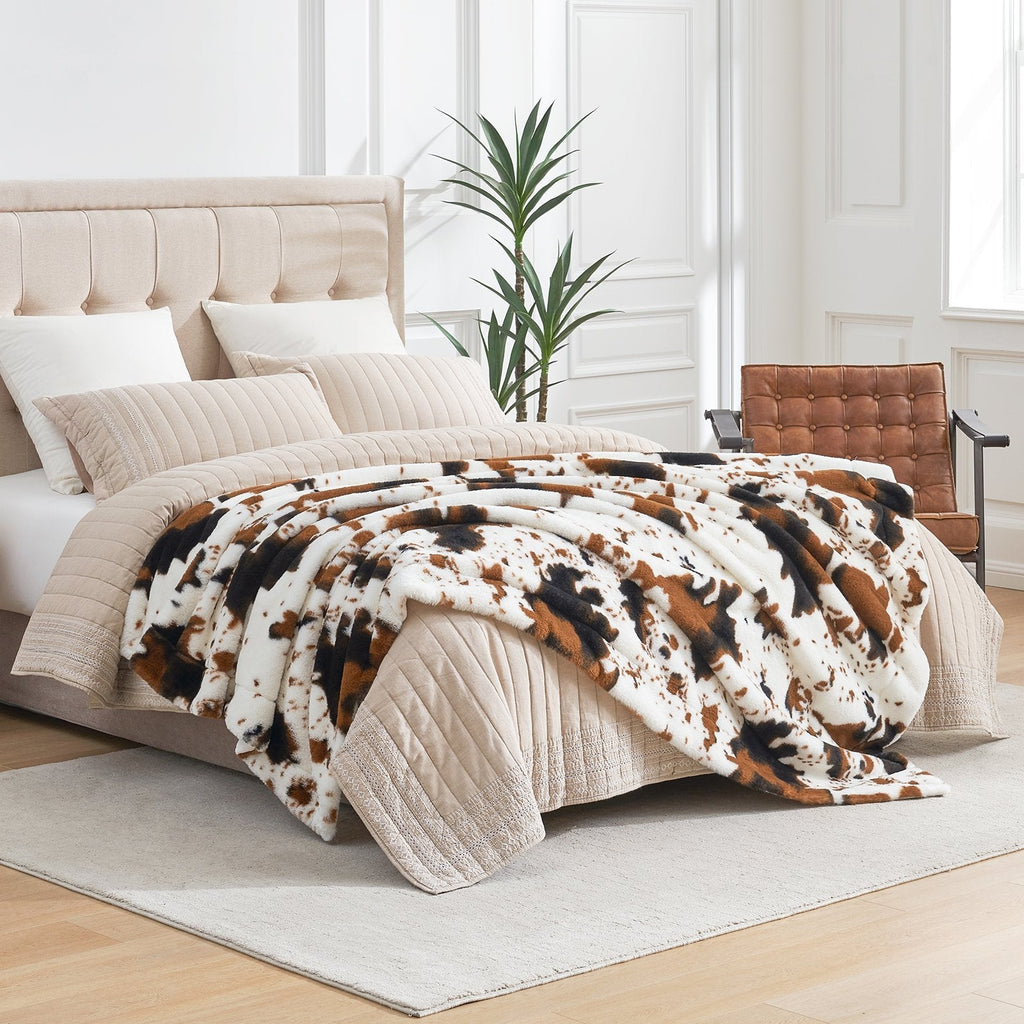 Cow Print Faux Fur Throw
