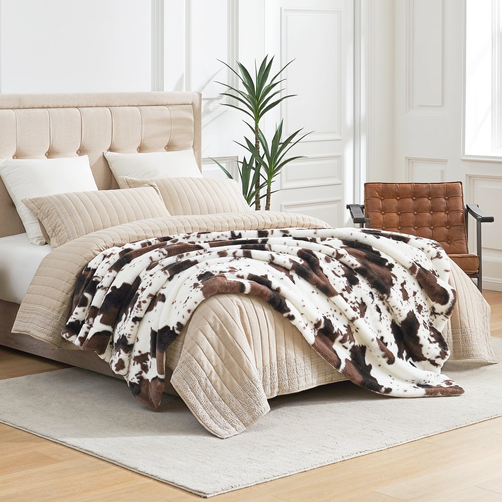 Cow Print Faux Fur Throw