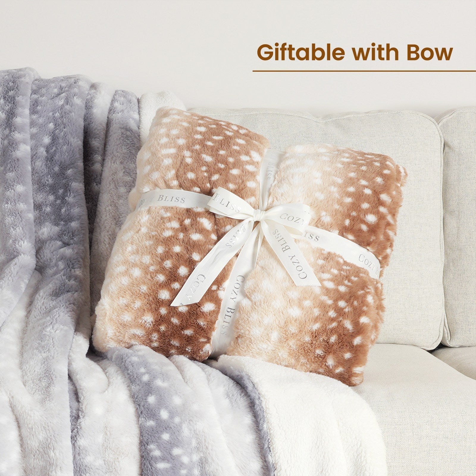 Deer Print Faux Fur Throw