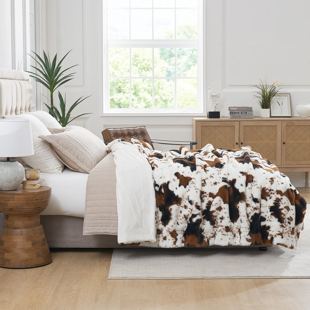 Cow Print Faux Fur Throw