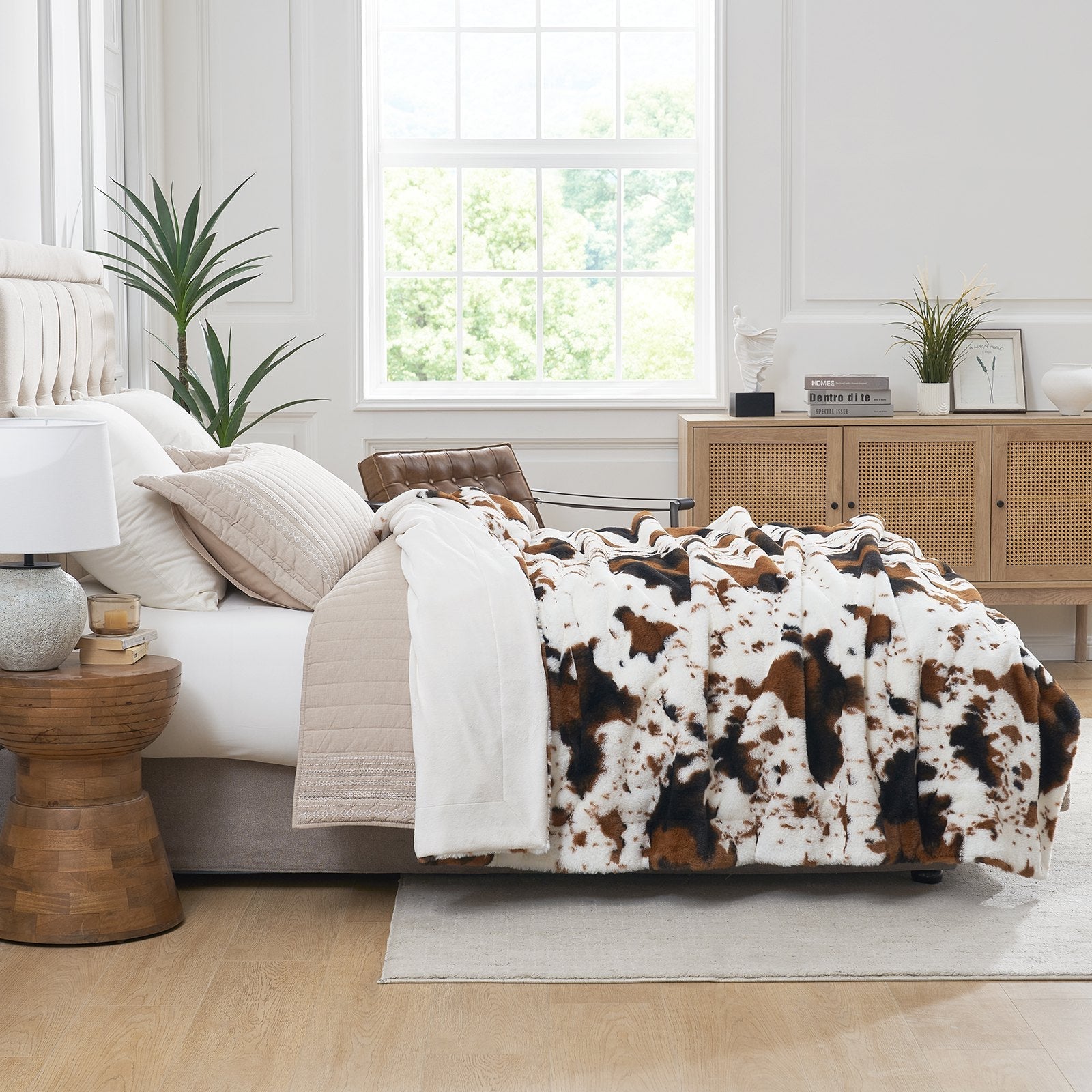 Cow Print Faux Fur Throw