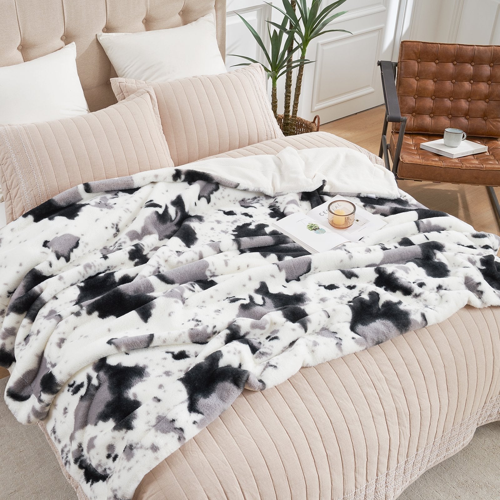 Cow Print Faux Fur Throw