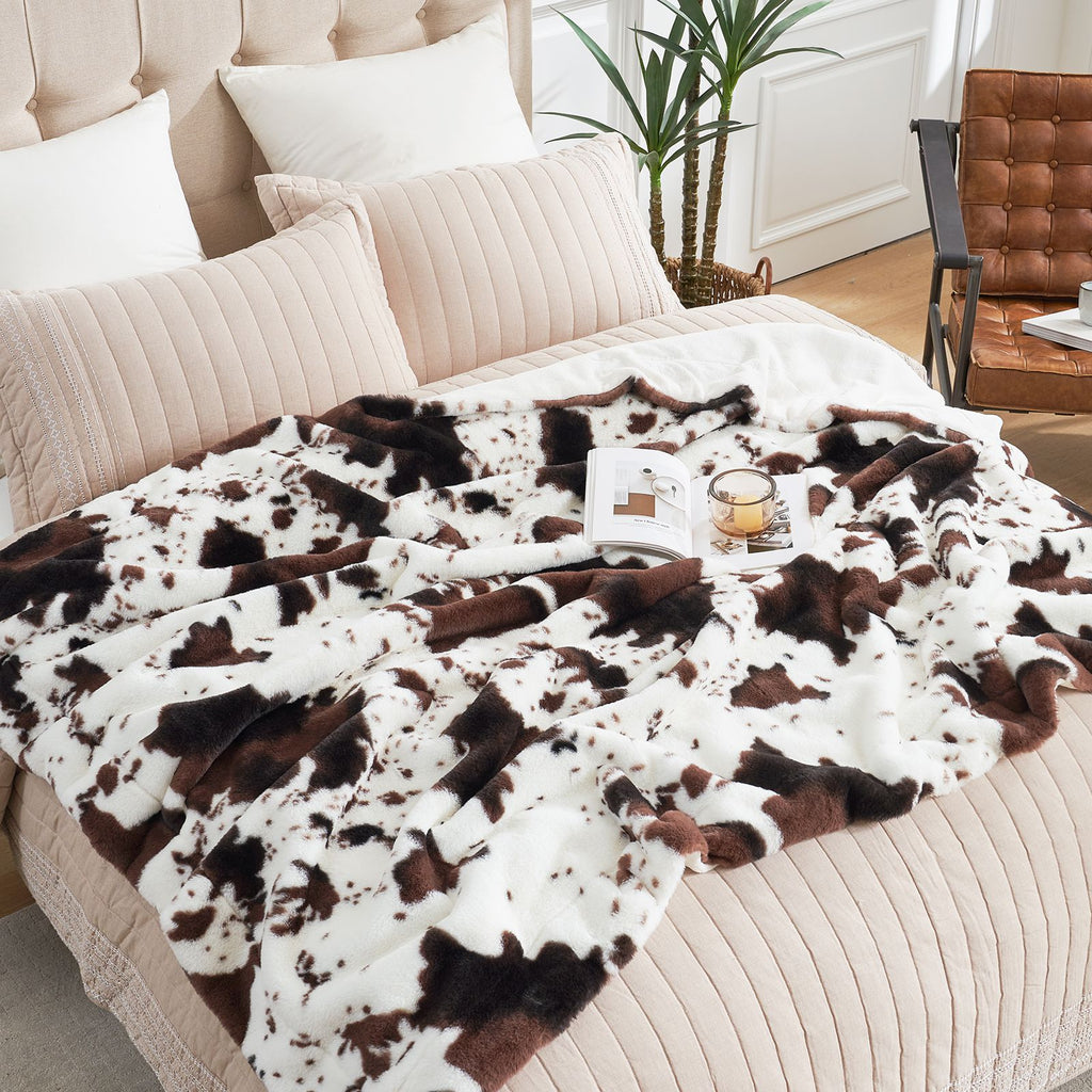 Cow Print Faux Fur Throw