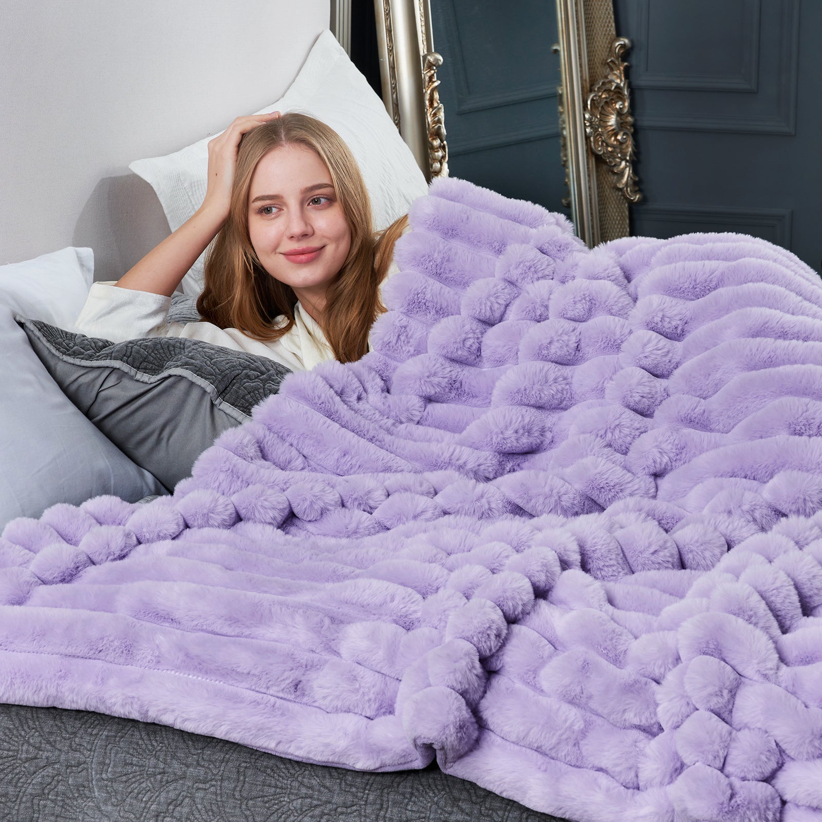 Striped Faux Fur Throw