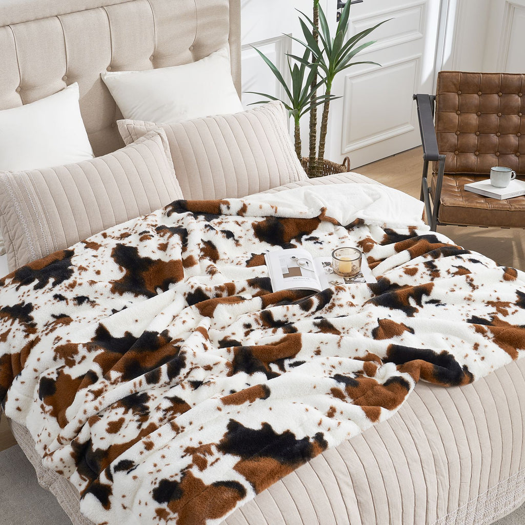 Cow Print Faux Fur Throw