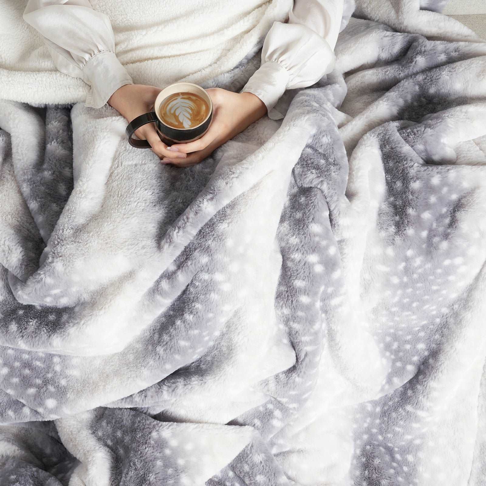 Deer Print Faux Fur Throw