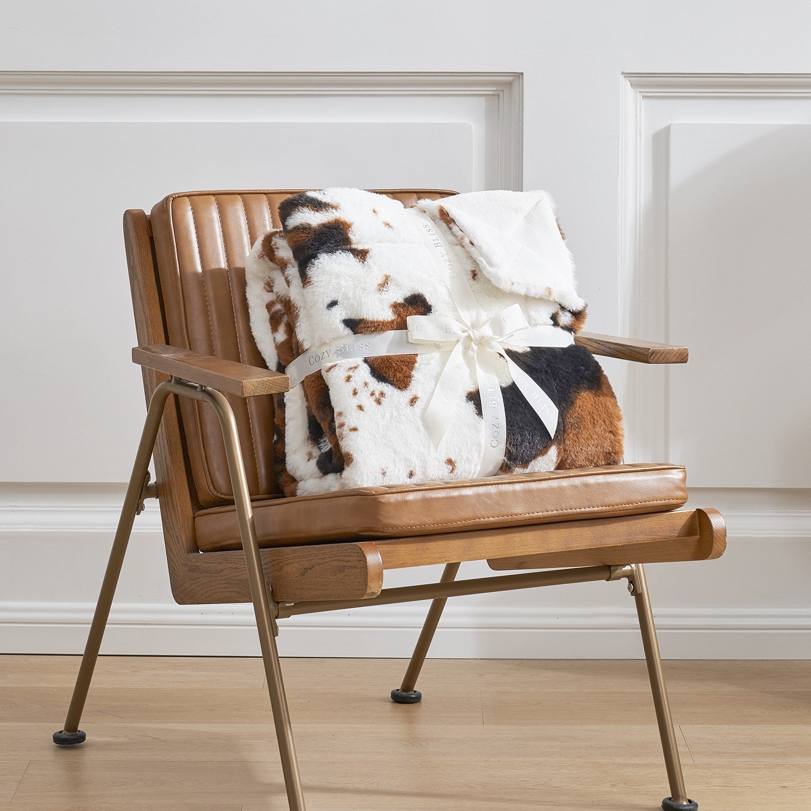Cow Print Faux Fur Throw
