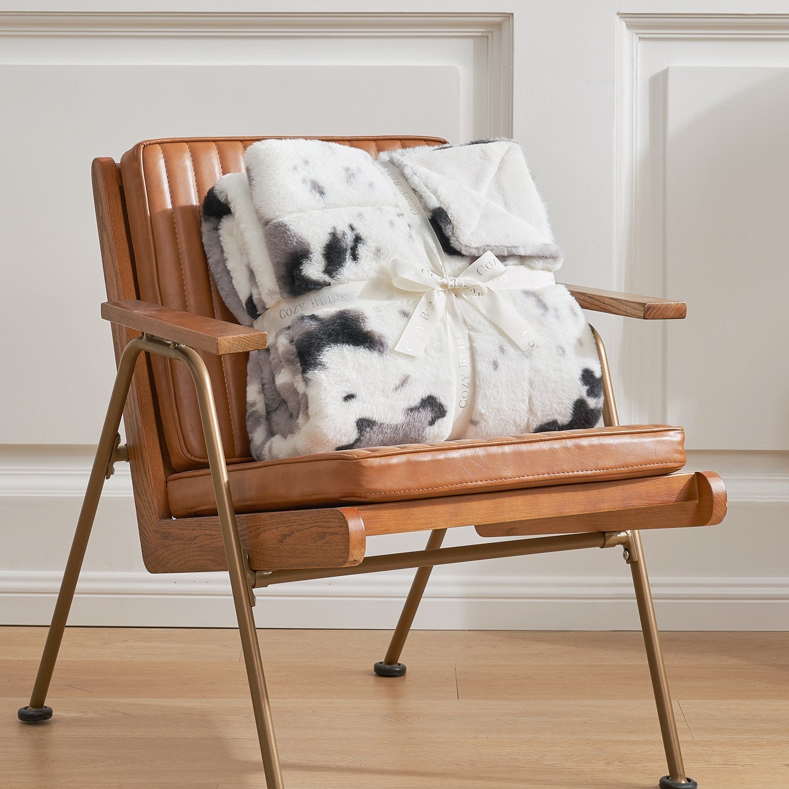 Cow Print Faux Fur Throw