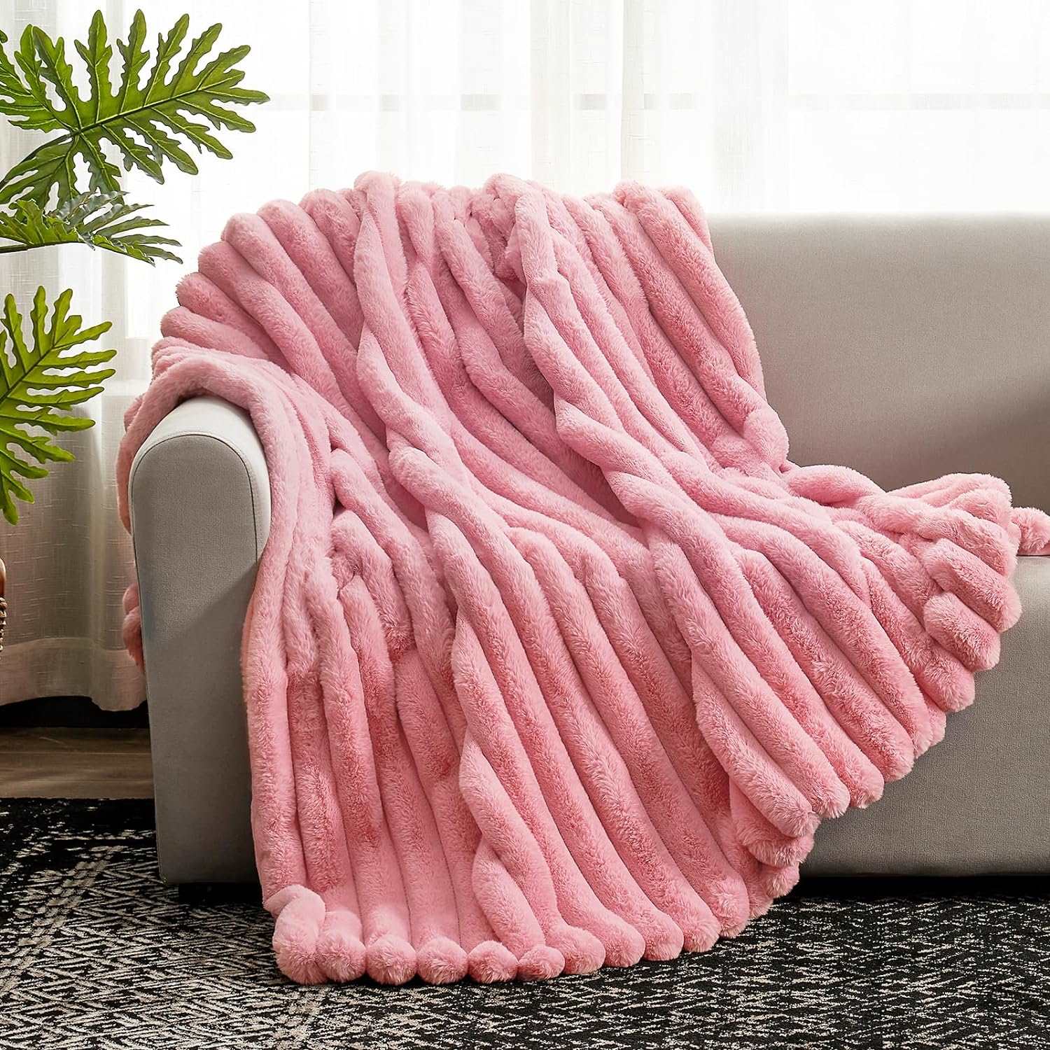 Striped Faux Fur Throw