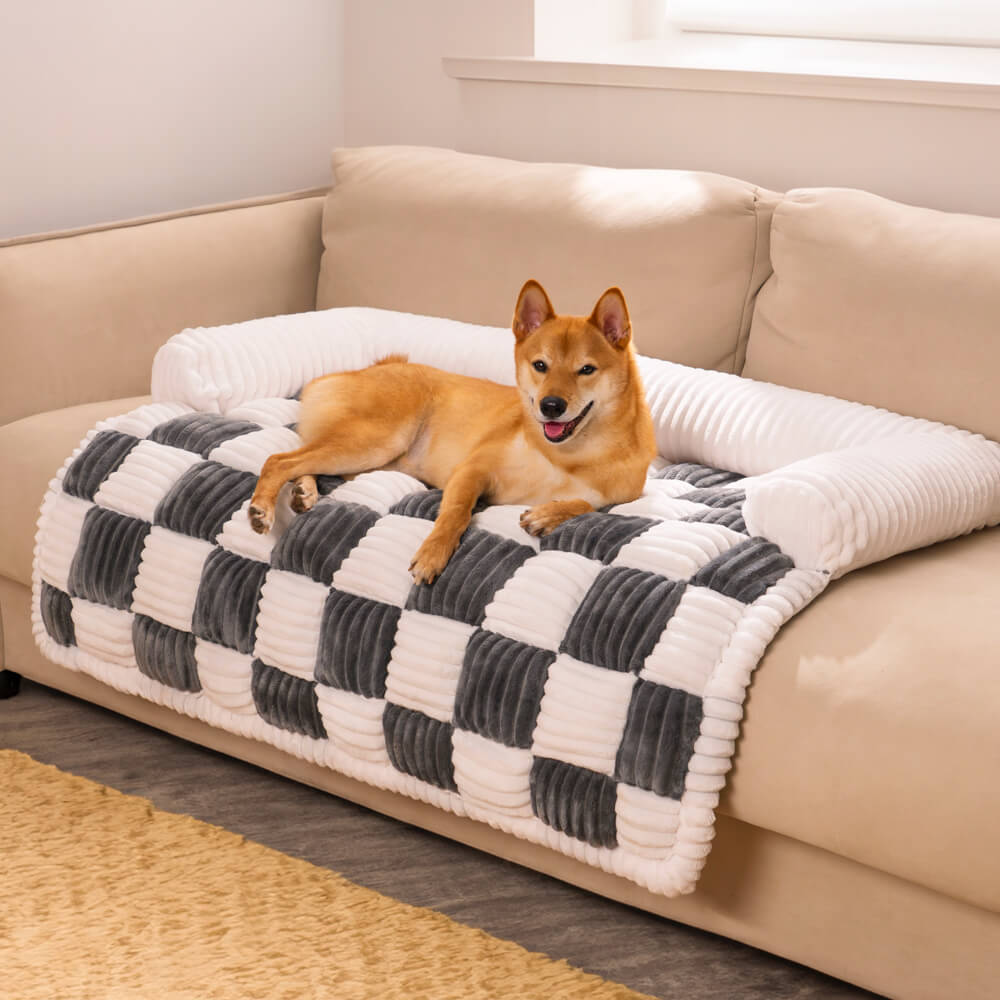 Cream Grid Couch Cover