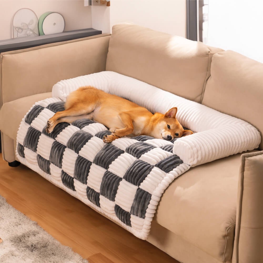 Cream Grid Couch Cover