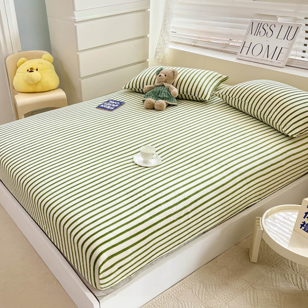 Striped Milk Velvet Fitted Sheet