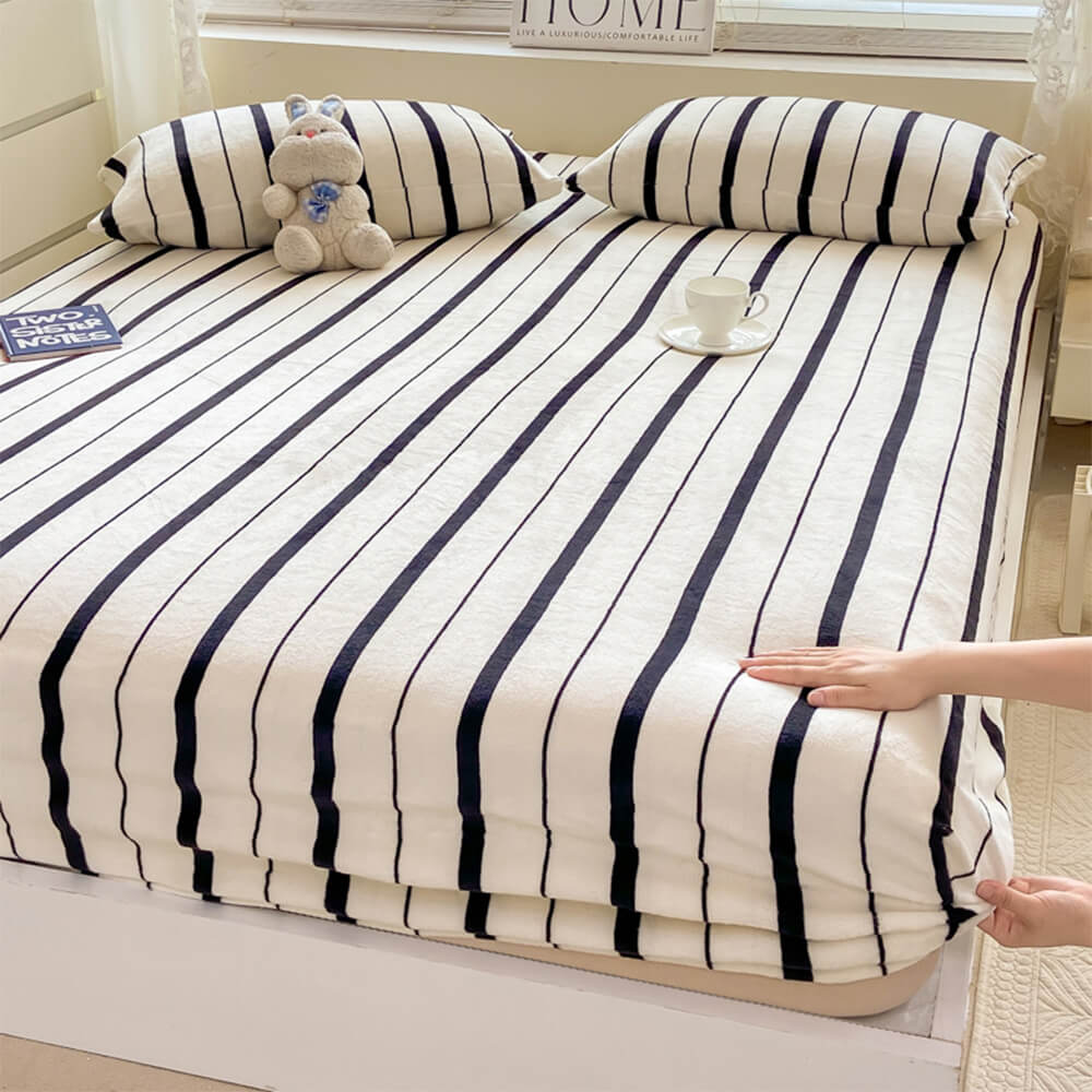 Striped Milk Velvet Fitted Sheet