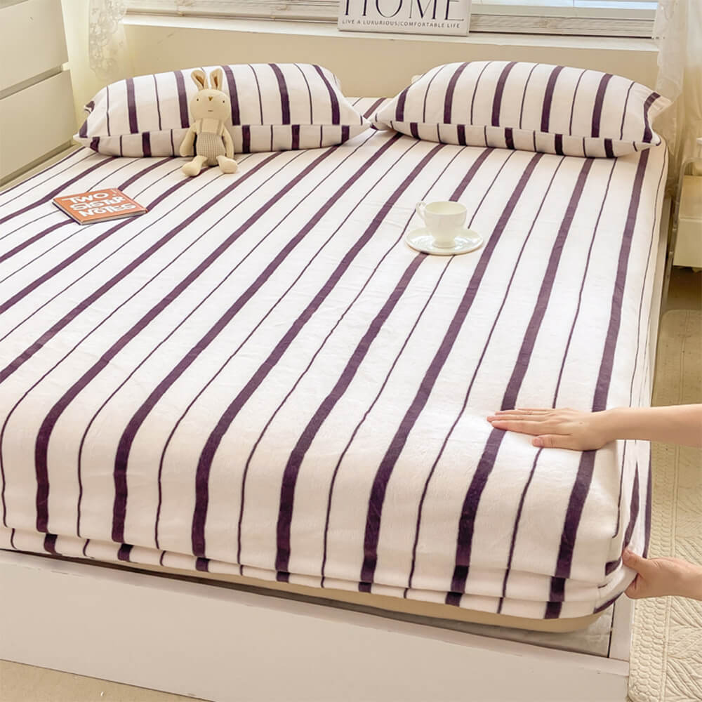 Striped Milk Velvet Fitted Sheet