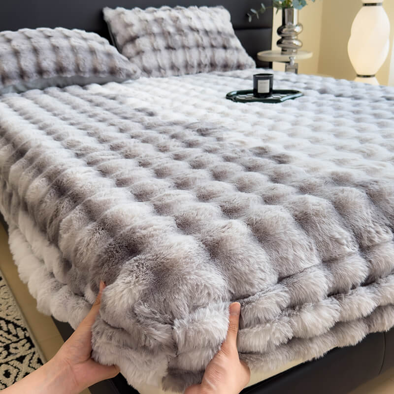 Faux Rabbit Plush Fitted Sheet Image secondaire du produit