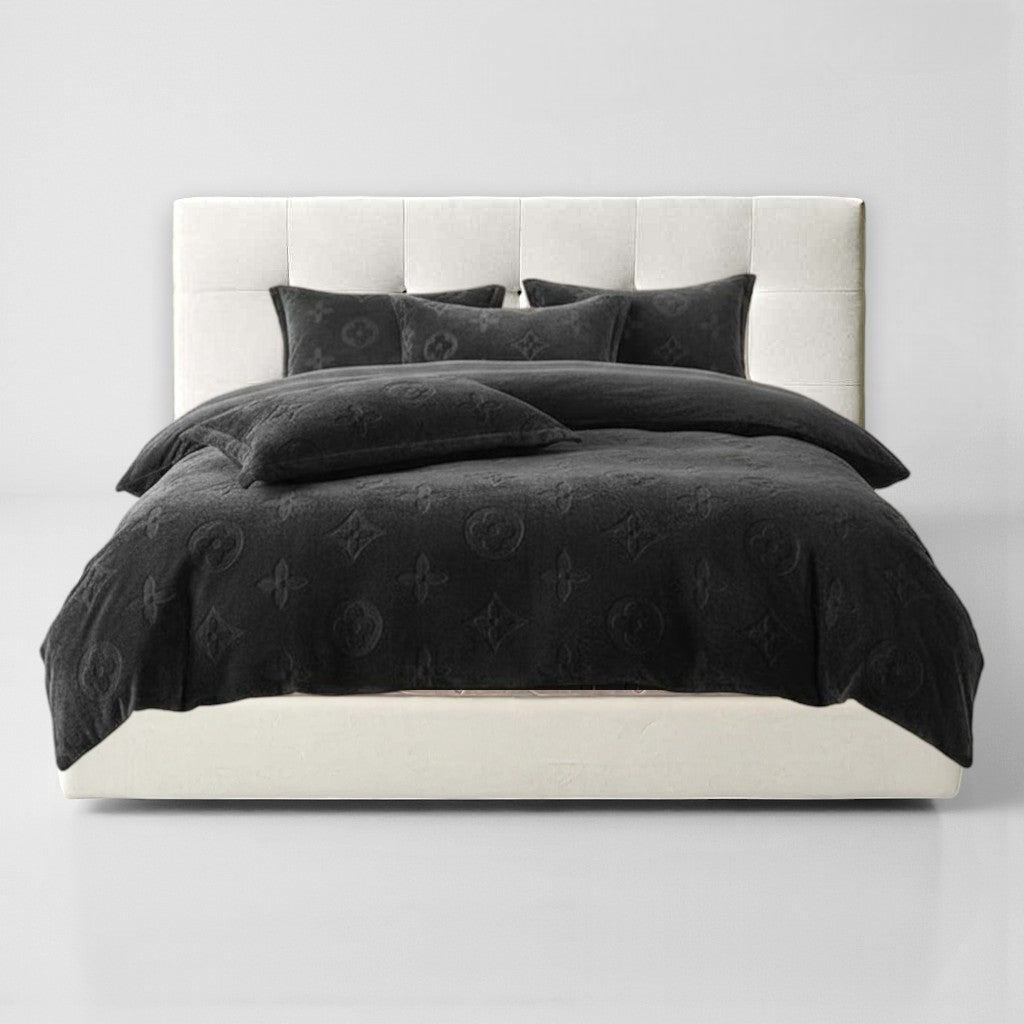 Full 4-Piece MonoFloral Duvet Cover Bedding Set